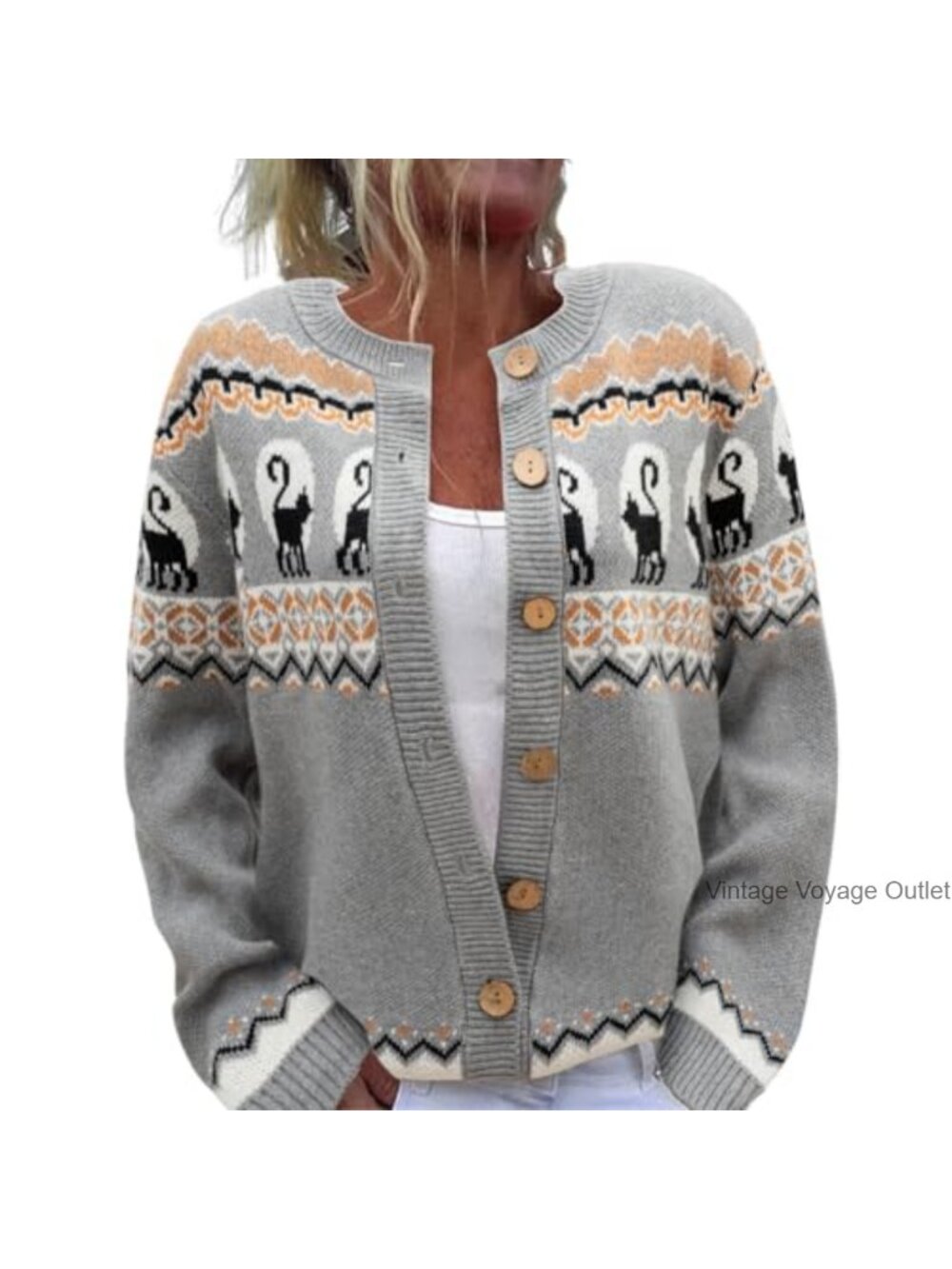 Women's Halloween Knit Cardigan Sweater Cat Graphic Button Down